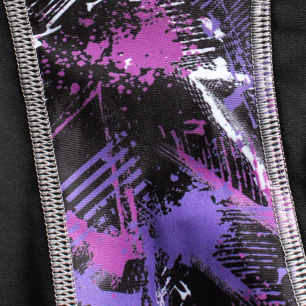 One Colors Men's Fitness Swimsuit, Competition Swimsuit, Plus Size Swim Trunks with Side Stripes, Size 4L, Black and Purple with Charcoal Stitching