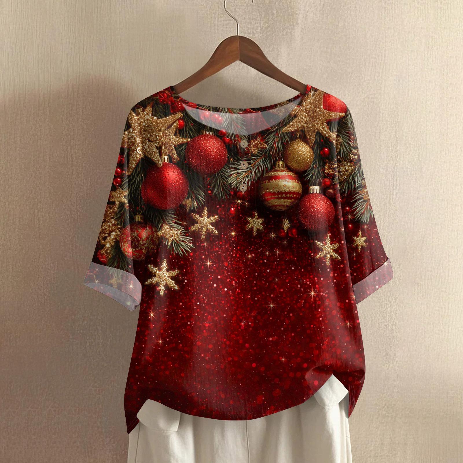 

Женская модная и повседневная рубашка с полурукавом, круглым вырезом, принтом, из хлопка и льна, блузка-топ XL винный