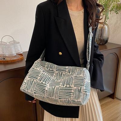 Bolsas de ombro de malha com zíper de grande capacidade para mulheres, bolsa tote estilo preguiçoso, nova bolsa transversal de lona versátil