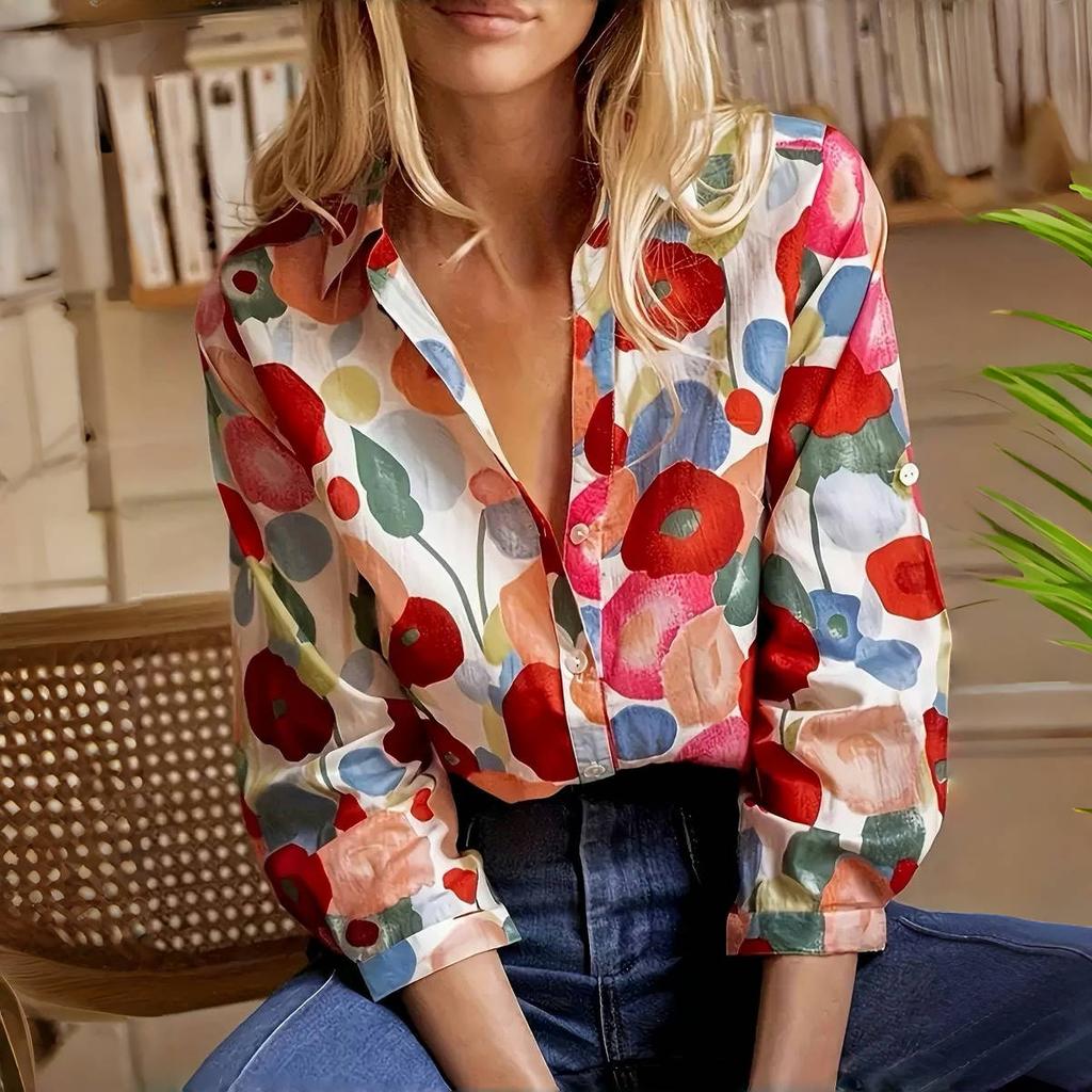 Mode Neue Damen Langarmshirts Vielseitig 3D Weihnachtsbaum Bedruckte Einreiher Tops Sommer Frühling Basic Übergroß