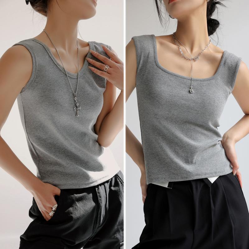 

Базовый стиль с V-образным вырезом, хлопковый топ-майка на бретелях с черной нитью спереди и сзади для женщин, для ношения под одеждой или как верхняя одежда без рукавов XL
