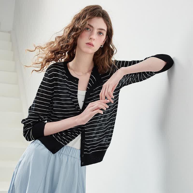 Chuyu Women's Striped Knit Cardigan