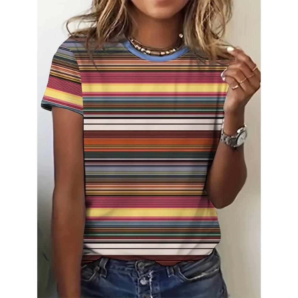 T-shirt a maniche corte con stampa di lettere, girocollo - Donna, casual, estiva, primaverile, vestibilità rilassata
