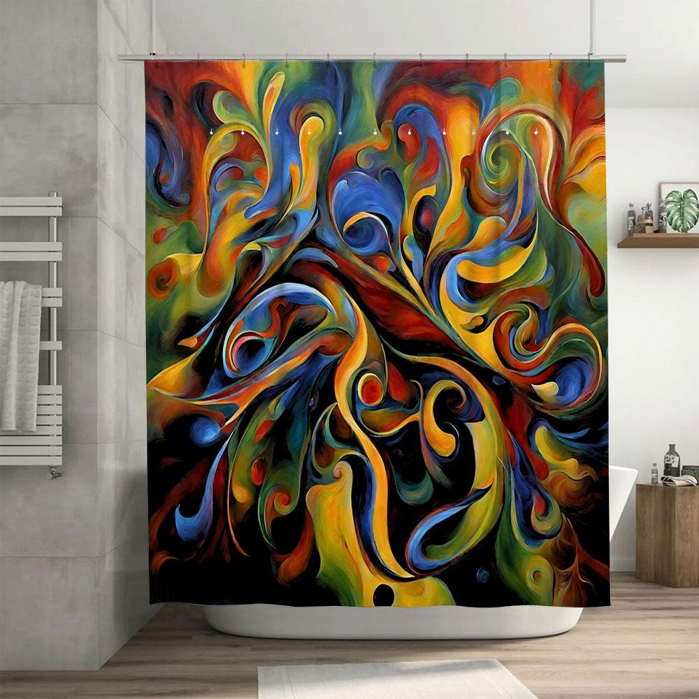 Colorful Swirls Shower Curtain Bath Decor Waterproof Fabric Perfect Addition for Bathroom Aesthetic