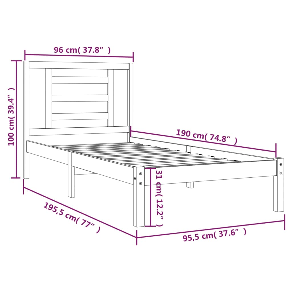 Solid Wood Bed Frame without Mattress 90 x 190 cm Pine
