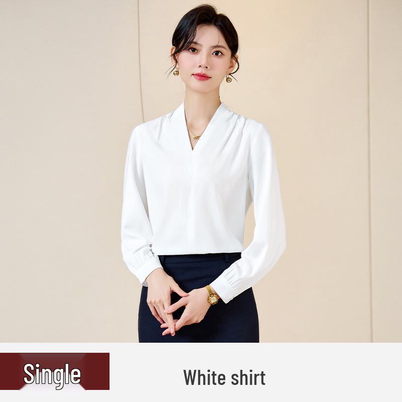 

Женская шифоновая блузка премиум-класса с V-образным вырезом - Профессиональная формальная одежда для весны/осени для работы и собеседований S