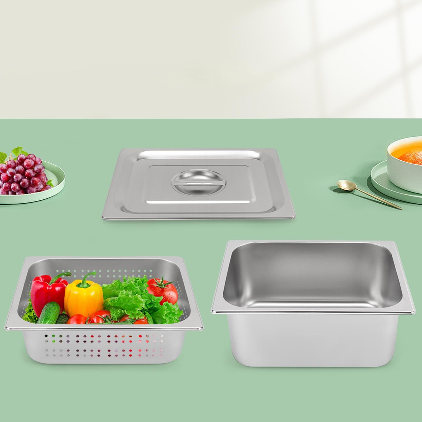 Набор из 3 перфорированных гастроемкостей из нержавеющей стали с крышками - Полноразмерные гастроемкости для парового стола, Коммерческие принадлежности, Подносы для подогрева пищи