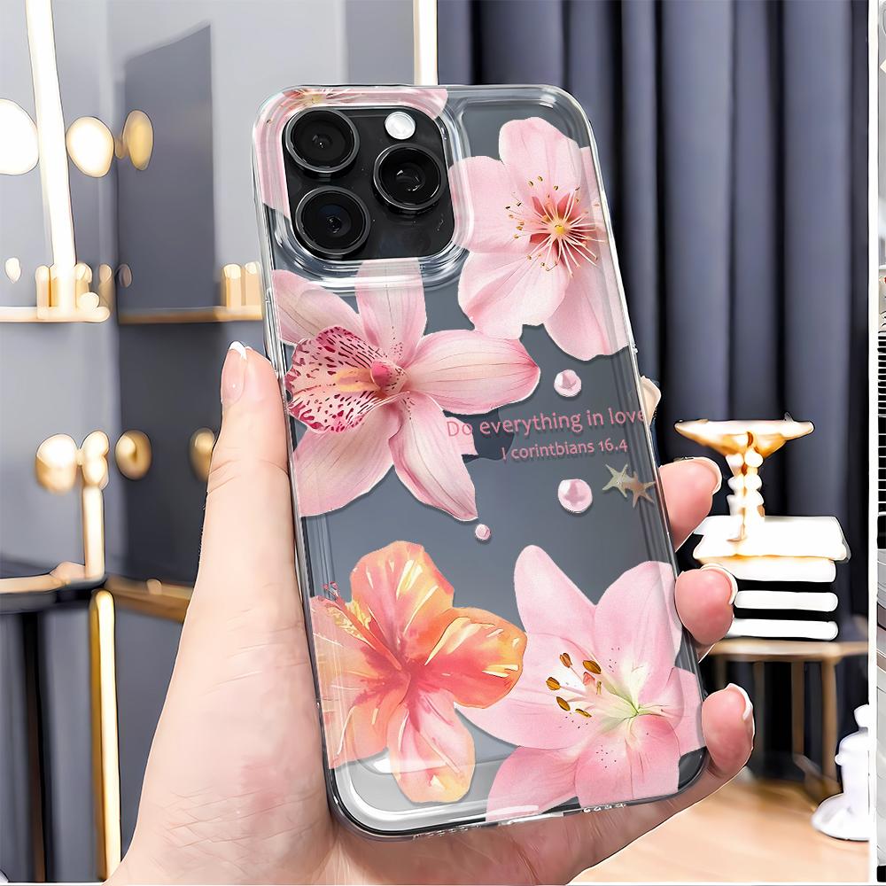 Pink Big Flower Phone Case For IPhone 16 15 Case IPhone 11 13 12 14 Pro Max XR X Xs Max 7 8 Plus Cover Case Funda Coque Bumber