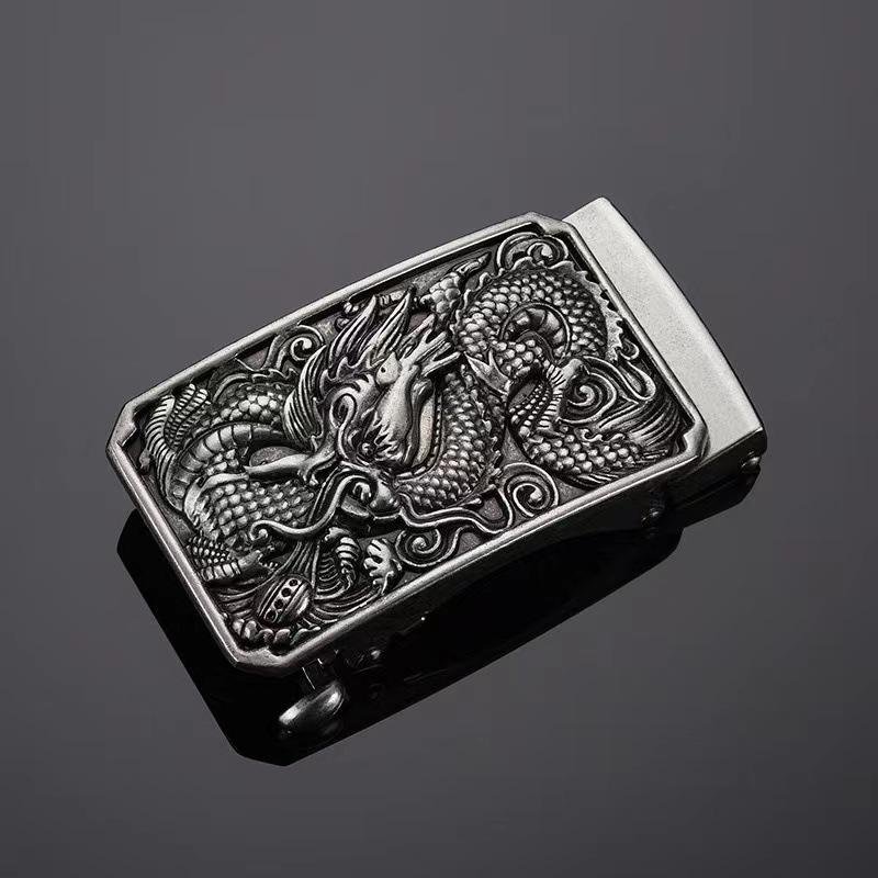 Men's Retro Leather Belt with Chinese Dragon Alloy Automatic Buckle