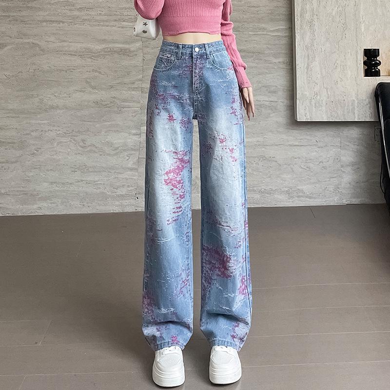 

Women s Spring 2025 High Waist Jacquard Embroidered Wide Leg Jeans Extra Large