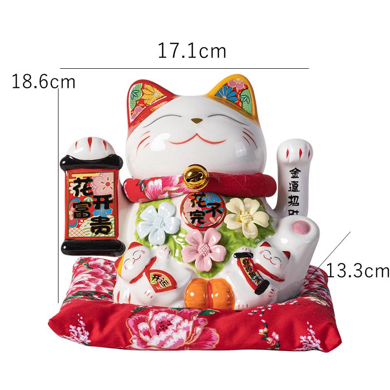 7 Inch Fortune Cat with Waving Arm Ceramic Lucky Cats Feng Shui Centerpiece Decor Ornament for Home Office Shop Decoration