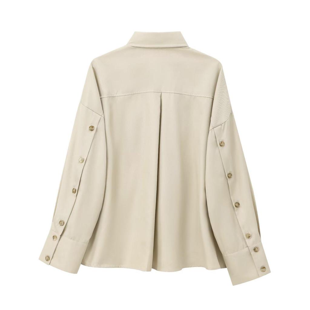 2024 Winter Fashion: Turn-Down Collar, Side Button, Loose Long Sleeve Shirt for Women - European & American Style