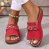 Plus Size 2025 Summer New Women's Platform Slippers Solid Color Comfortable Metal Buckle Decorative Slippers Women