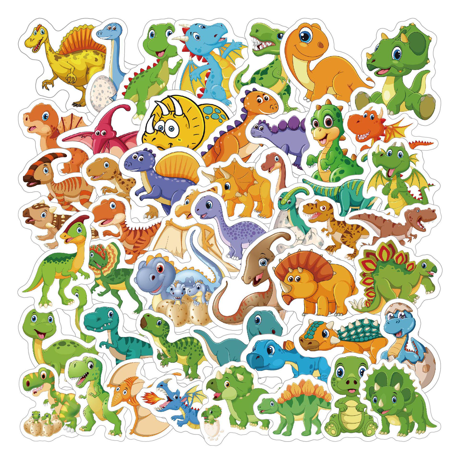 50 Sheets: Cute Baby Dinosaur Stickers for Notebooks & Journals – Waterproof Cartoon Stickers for Kids 5-6 CM