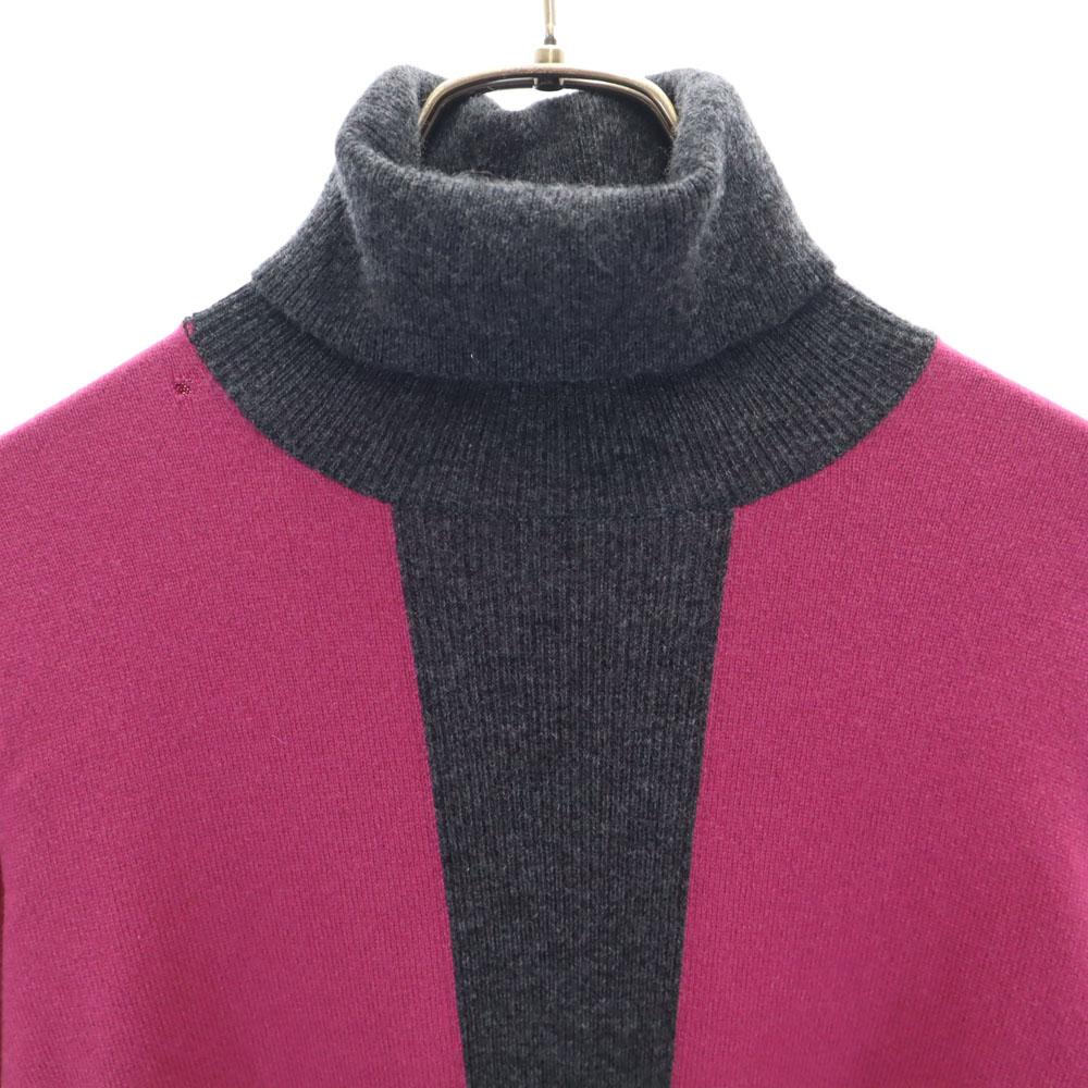 Hermes Made In Italy Cashmere Blend Long Sleeve Two-tone Turtleneck Sweater Women Used