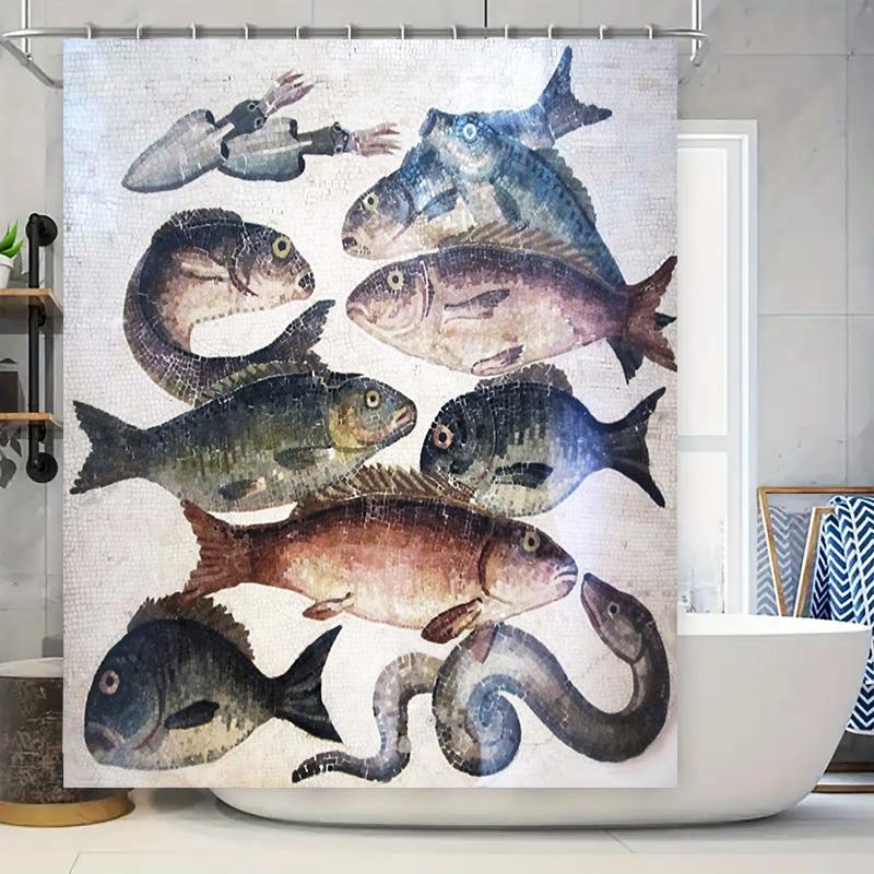 

Artistic Fish Marine Life Shower Curtain For Bath Decor High-Quality Printed Fabric With Hooks Included. W60H190(CM)-1 Pcs