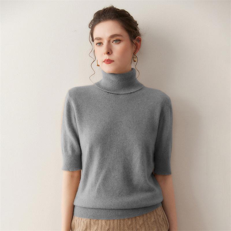 2025 Autumn/Winter Cashmere Loose Knit Top with Half-High Neck & Five-Point Sleeves