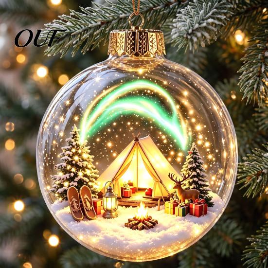 Christmas Party Supplies Favors Glowing Ball Ornaments, 3D LED Lighted Acrylic Hanging Light-up Holiday Keepsakes Balls for Tree Mantel Window,