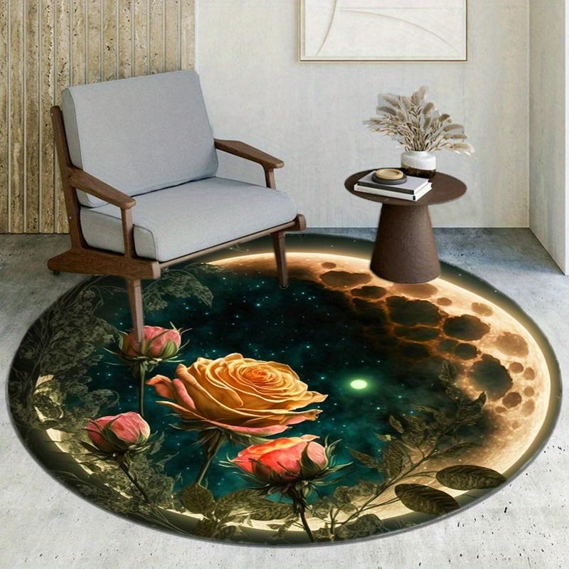 Night Rose Flower Round Rug Nonslip Area Rug Office Chair Mat Carpet For Living Room Bedroom Home Decor