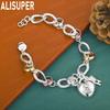 925 Sterling Silver Multi-Element Romantic Heart Side Chain Charming Bracelet Gift Jewelry