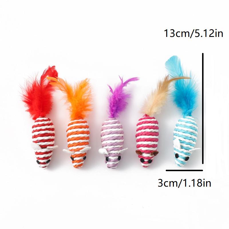 Colorful Striped Rope Mouse Cat Toys With Feather Tails (5-Pack)