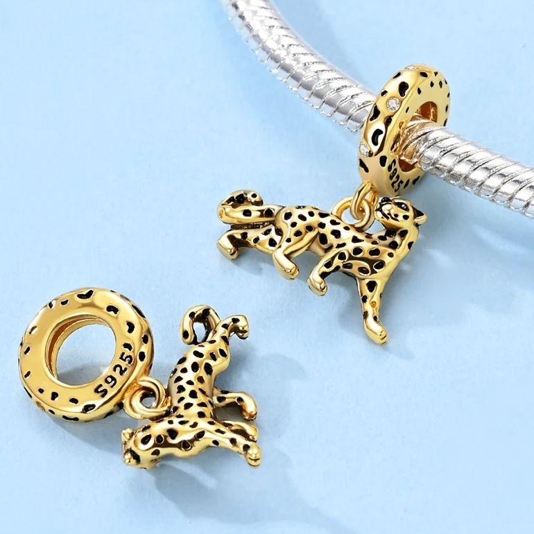 Leopard Charm Bead Component Copper Metal Gold Color Pendant Bead Component Compatible With Authentic Original Bracelet High Quality Fine Jewelry Do
