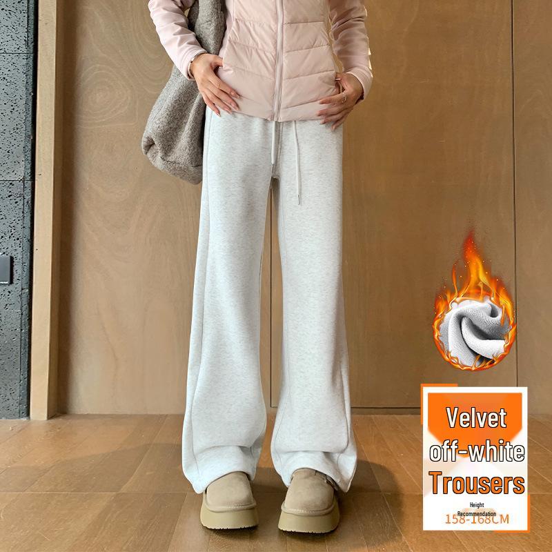 Pantaloni de trening largi cu fleece pentru femei - Toamnă/Iarnă 2024, Îngroșați, Largi, Subțiază, Picior drept, Îmbrăcăminte sport casual