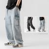 Herrenhose mit Kordelzug im koreanischen und japanischen Stil, Frühling Herbst, Jeanshose, Vintage Workwear, lange Hose mit doppelten 3D-Taschen
