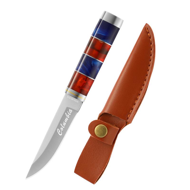 Resin Handle Sharp Stainless Steel Utility Small Straight Knife Outdoor Camping Cleaver Knife Fruit Knife Portable Fishing Knife