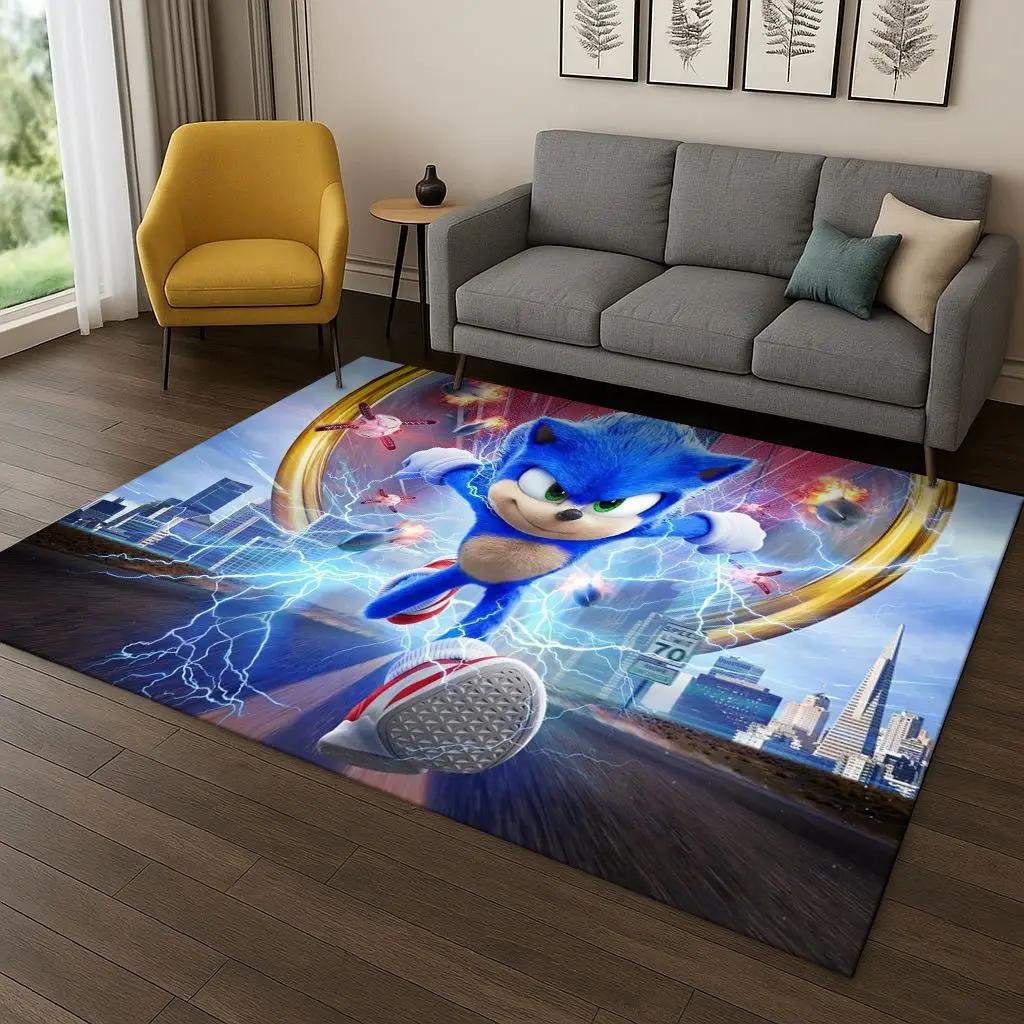 Classic S-Sonic Game Cartoon Hedgehog Carpet Rug for Bedroom Living Room Sofa Home Decor,kids Area Rug Non-slip Floor Mat Gift