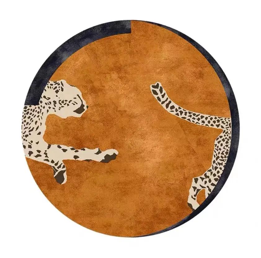 Leopard Print Bedroom Decor Round Rug Fluffy Soft Carpets for Living Room Modern Minimalist Plush Carpet Home Non-slip Floor Mat