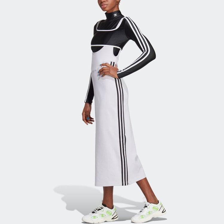 Adidas Striped Print Square Neck Sleeveless Dress Women Dress White IC3589