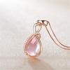 Korean Style Rose Quartz & Rhodonite Women's Clavicle Necklace with Silver & Rose Gold Pendant