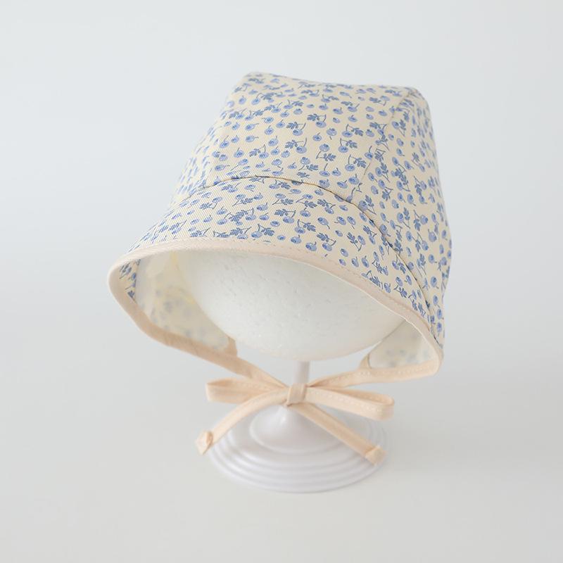 

Бавовняний сонцезахисний капелюх для дівчинки Весна/Літо - Пасторальний стиль, Легкий, З мереживною зав язкою-пуловером, Стиль Принцеси 48cm/6-12 months синій