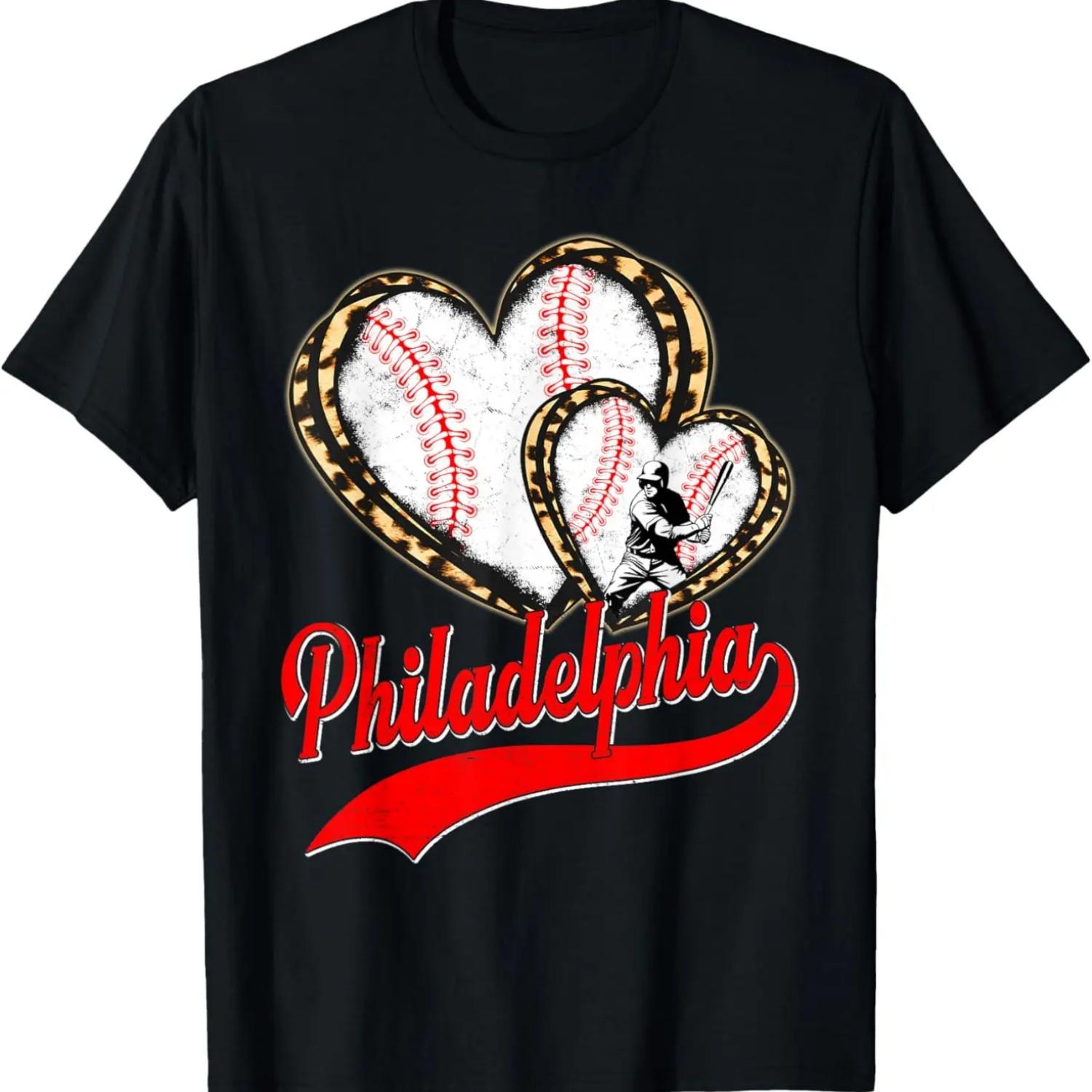 

Vintage Philadelphia Baseball Leopard Heart Baseball Fans T-Shirt S чёрный