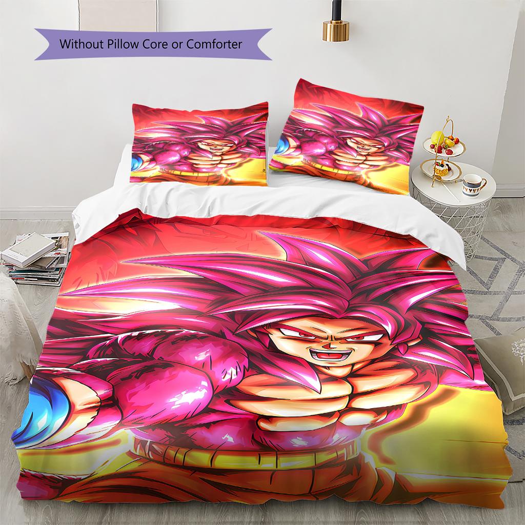 Son Goku Pattern Bedding,Quilt Set Quilt Cover Pillowcase Home Birthday Gift (1 * Duvet Cover + 2 * Pillowcase, Without Core)