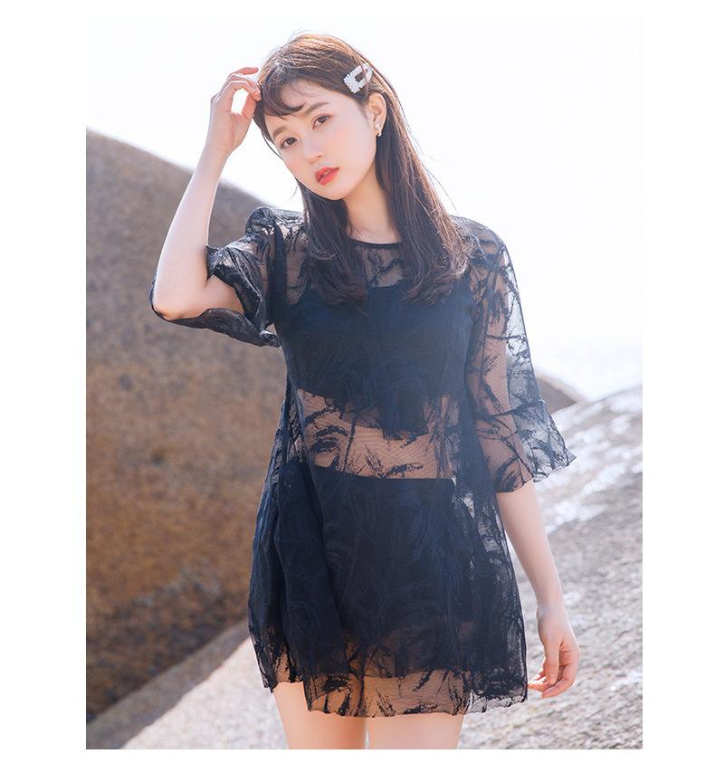 Japanese Lace Split Three-Piece Swimsuit: Women's Sheer Swimwear with Underwire & Chest Pads - Beach Vacation Style.