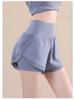 Women's High-Waist Quick-Dry Yoga Running Shorts - Slim Fit, Breathable, Fake Two-Piece, Three-Quarter Length, Loose Fit.