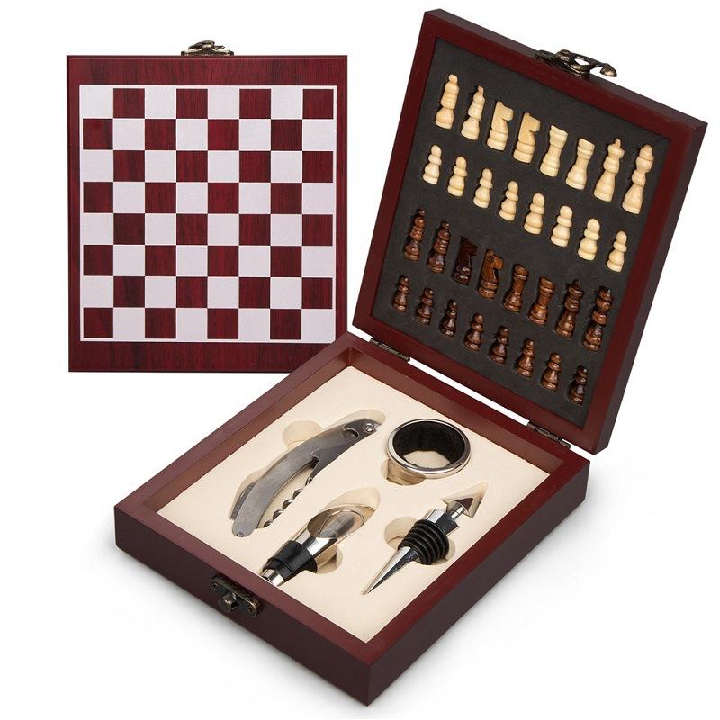2 In 1 Chess Seahorse Beer Red Wine Openner Stopper Oring Set Wood Box Package Bottle Kitchen Dining Bar Tools Barware
