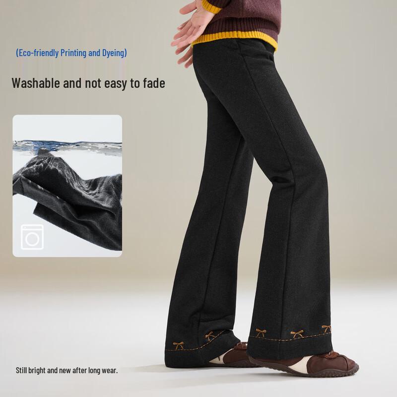 ASK JUNIOR Girls' Fleece-Lined Winter Flare Trousers with Bow Detail