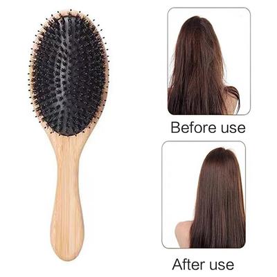 Portable Air Cushion Massage Comb Boar Bristle Hair Detangling Brush with Bamboo Handle