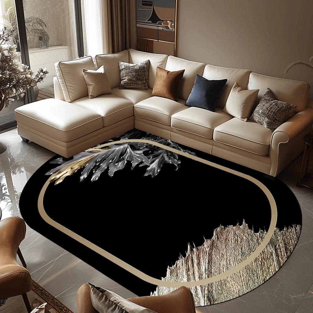 Luxury Oval Living Room Carpet Bedroom Carpets Modern Bedside Non-slip Floor Mats Home Decoration Study Sofa Area Rug Washable