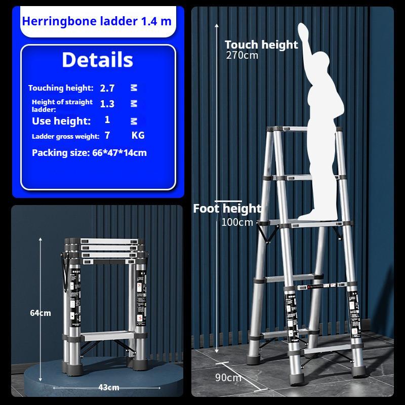 Stainless Steel Telescopic Ladder Multi Functional Household Herringbone Ladder Portable Folding Step Ladder