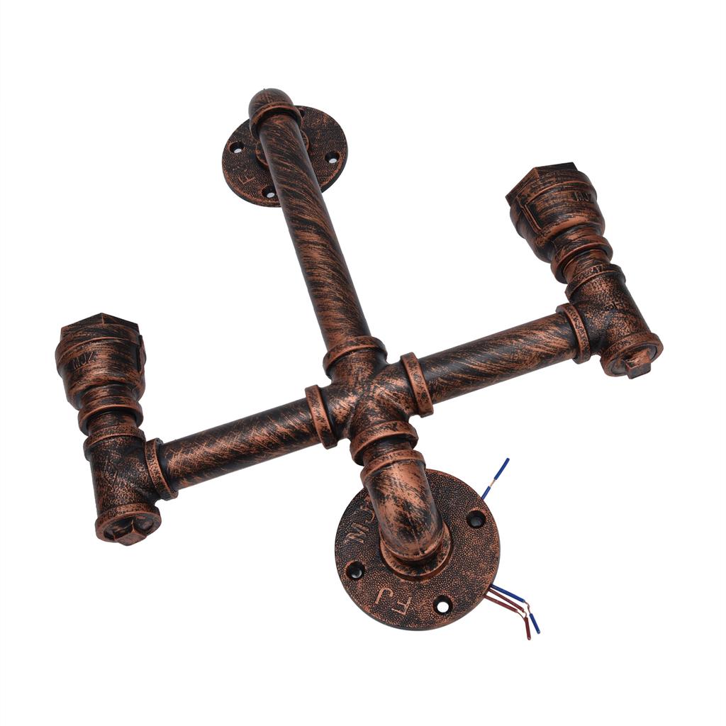 Iron Wall Lamp Double Head Water Pipe Lamp Steampunk Wall Lamp with E27 Socket for Industrial