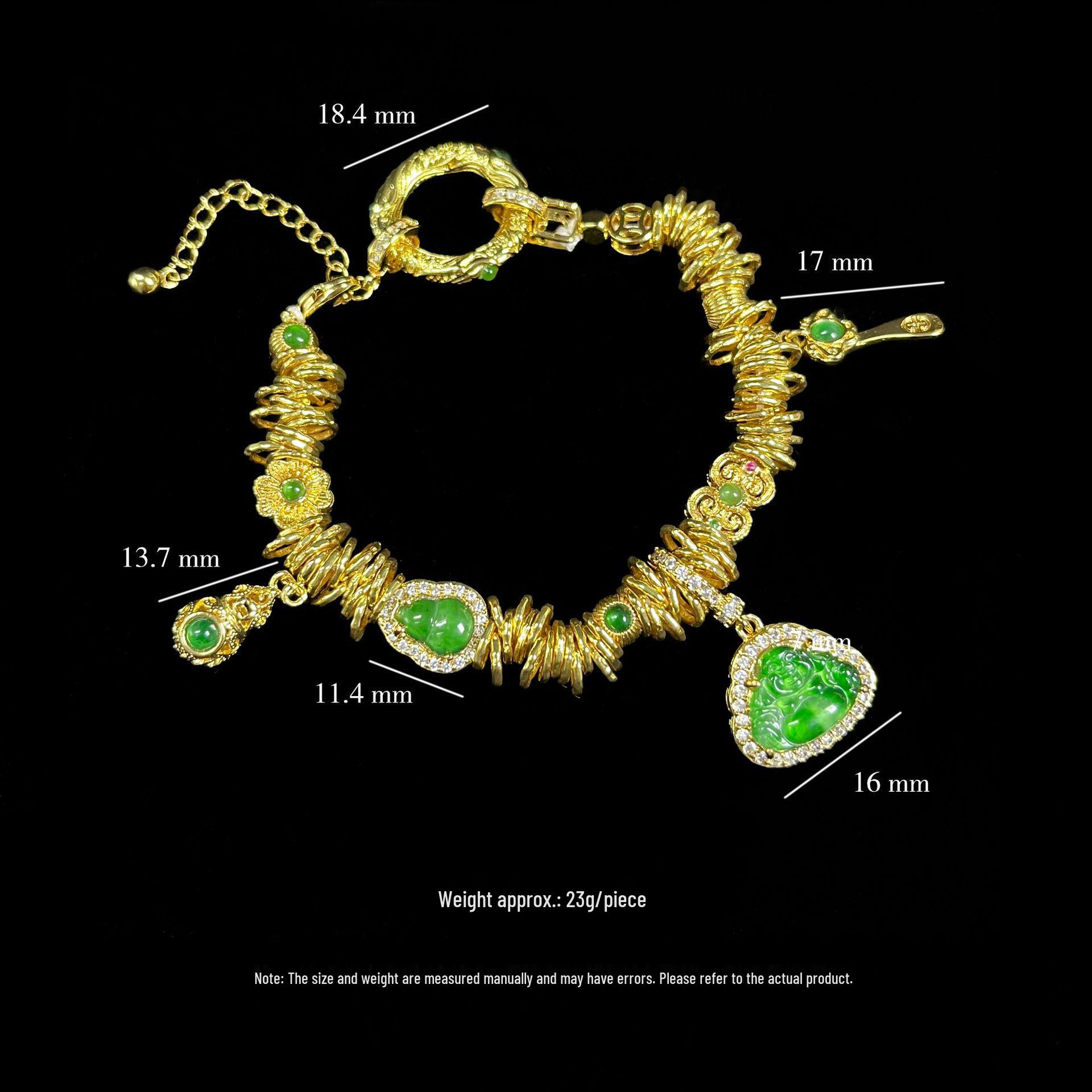 Elegant Green Jade Gourd & Ruyi Bracelet with Buddha Pendant - Versatile Luxury Jewelry for Women