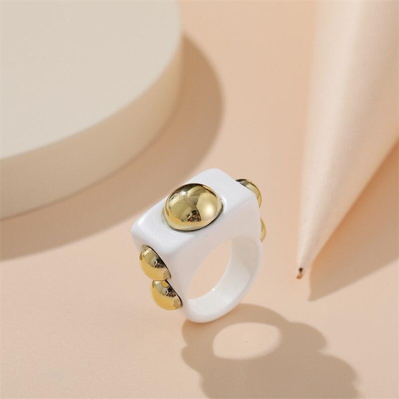 

IF ME массивные эстетические большие красочные золотые бусины квадратные прозрачные акриловые кольца из смолы для женщин и девочек DIY вечерние кольца на суставы пальцев ювелирные изделия Style 8