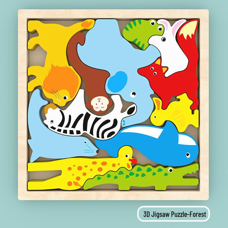 Kinder kreative pädagogische Holz 3D Tier Tetris Puzzle Bausteine Spielzeug