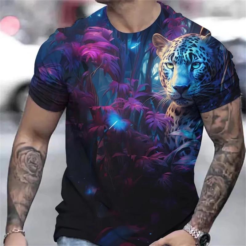 Men's T Shirt 3D Animal Graphic Tees Casual O-neck Short Sleeve Leopard Print Harajuku Streetwear Oversized Tops Clothing