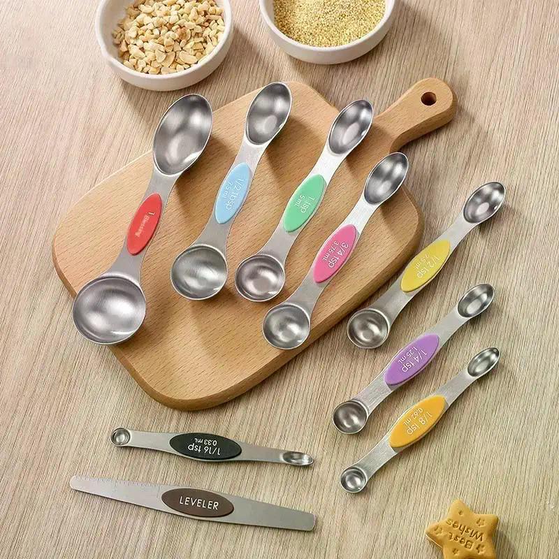 8Pcs Measuring Spoons Magnetic Measuring Spoons Dual Sided Stainless Steel Measuring Spoon Stackable Nesting Tablespoon Teaspoon