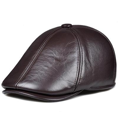Men's Genuine Leather Winter Hat with Ear Protection - Thickened Warm Duckbill Cap for Middle-Aged and Elderly Outdoors